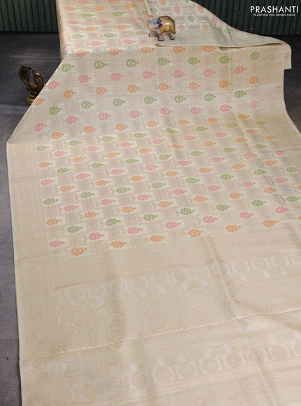 Banarasi silk saree cream with allover zari woven brocade weaves and zari woven border