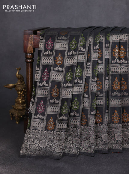 Banarasi silk saree black with allover zari woven brocade weaves and zari woven border