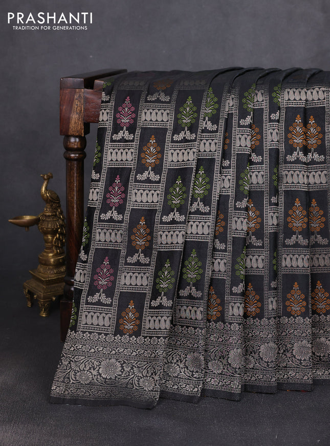 Banarasi silk saree black with allover zari woven brocade weaves and zari woven border