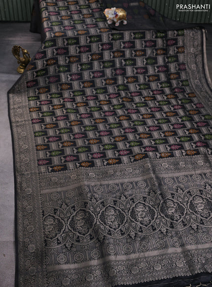 Banarasi silk saree black with allover zari woven brocade weaves and zari woven border