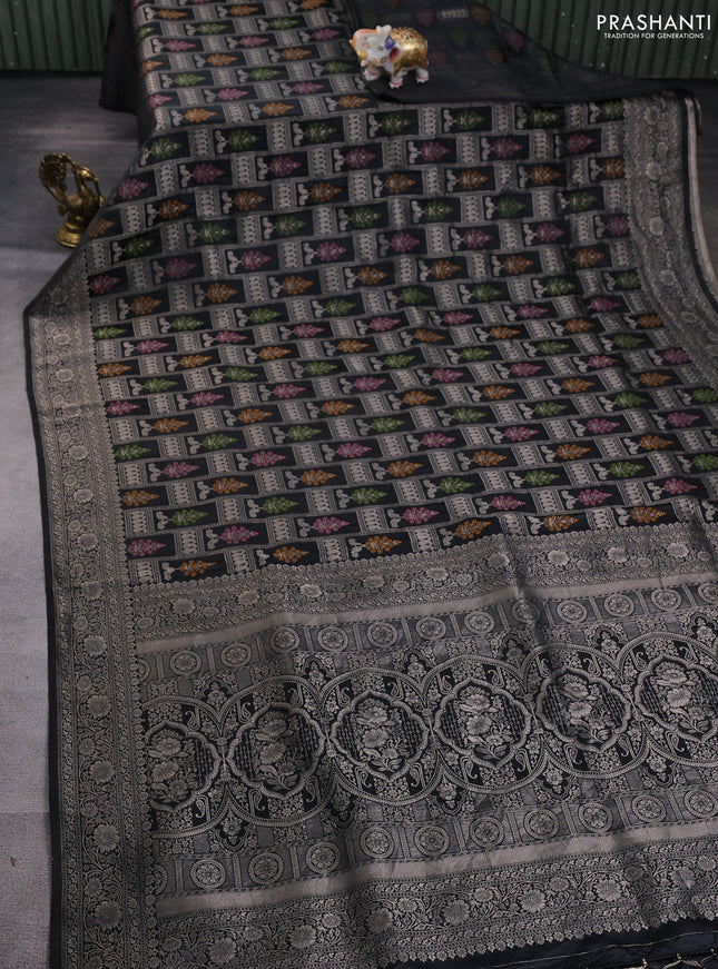 Banarasi silk saree black with allover zari woven brocade weaves and zari woven border