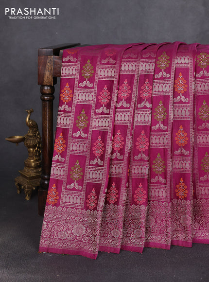 Banarasi silk saree wine shade with allover zari woven brocade weaves and zari woven border
