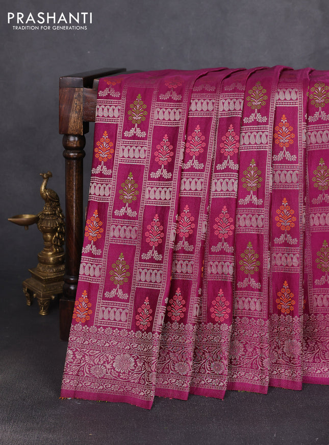 Banarasi silk saree wine shade with allover zari woven brocade weaves and zari woven border
