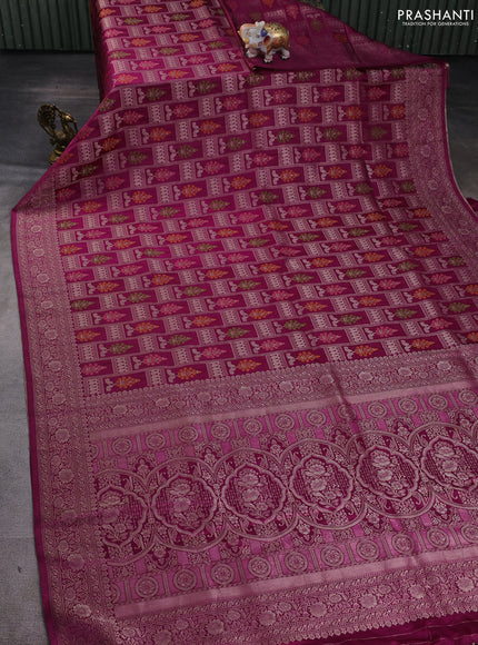 Banarasi silk saree wine shade with allover zari woven brocade weaves and zari woven border