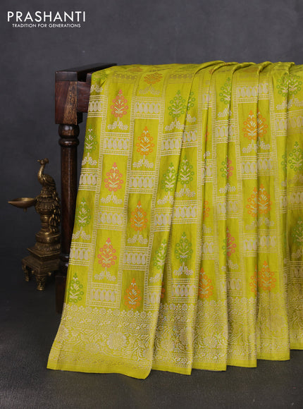 Banarasi silk saree lime green with allover zari woven brocade weaves and zari woven border