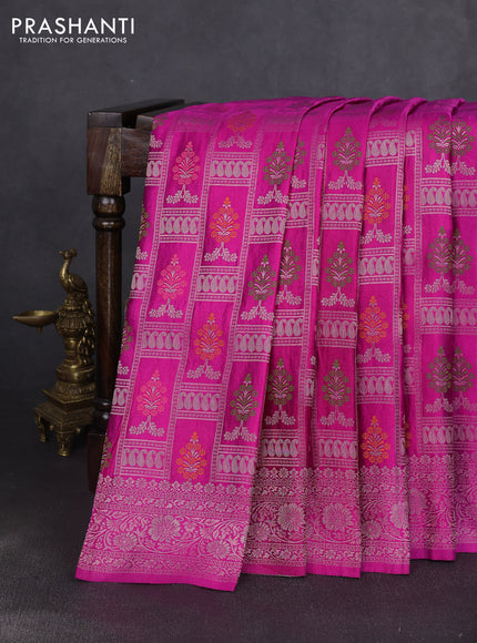 Banarasi silk saree magenta pink with allover zari woven brocade weaves and zari woven border