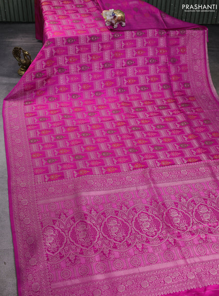 Banarasi silk saree magenta pink with allover zari woven brocade weaves and zari woven border