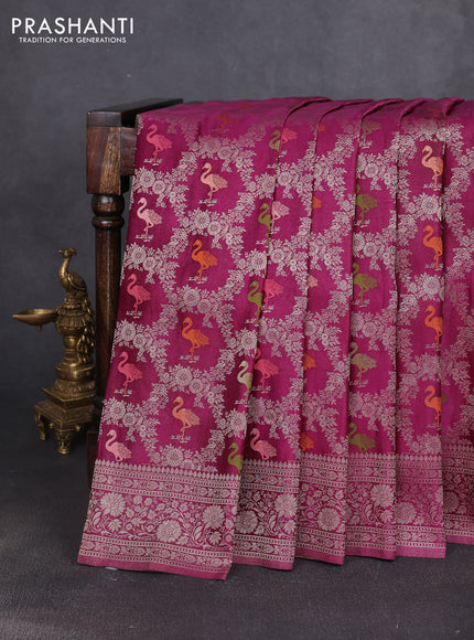 Banarasi silk saree wine shade with allover zari woven brocade weaves and zari woven border