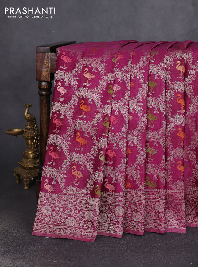 Banarasi silk saree wine shade with allover zari woven brocade weaves and zari woven border