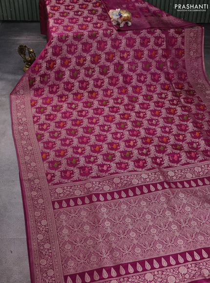 Banarasi silk saree wine shade with allover zari woven brocade weaves and zari woven border