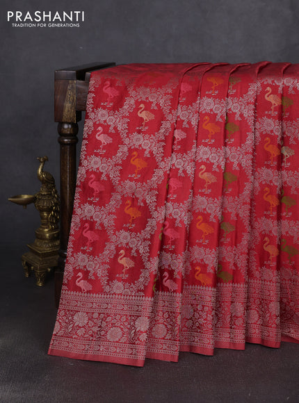 Banarasi silk saree red with allover zari woven brocade weaves and zari woven border