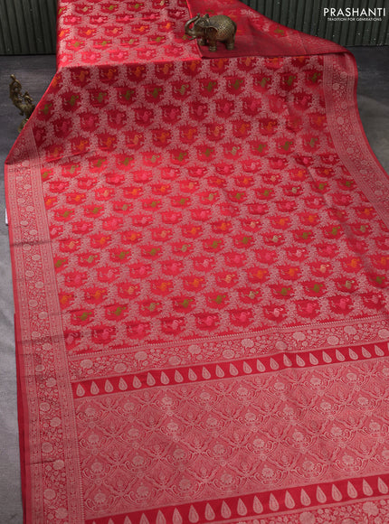 Banarasi silk saree red with allover zari woven brocade weaves and zari woven border