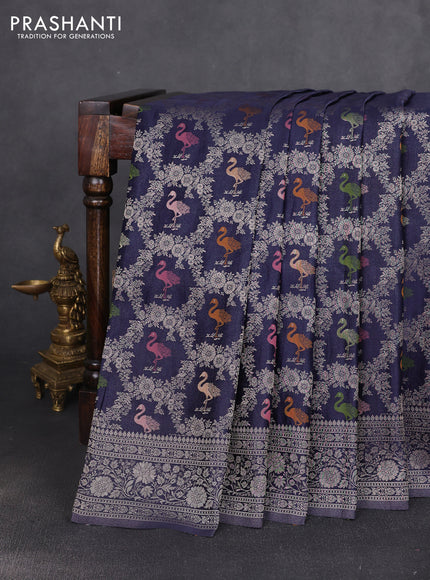 Banarasi silk saree navy blue with allover zari woven brocade weaves and zari woven border