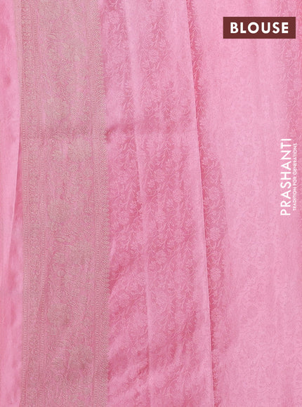 Banarasi silk saree mild peach pink with allover zari woven brocade weaves and zari woven border