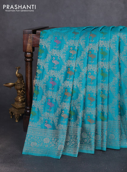 Banarasi silk saree cs blue with allover zari woven brocade weaves and zari woven border