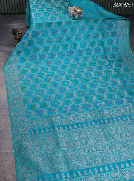 Banarasi silk saree cs blue with allover zari woven brocade weaves and zari woven border