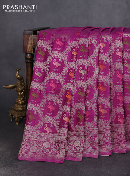 Banarasi silk saree purple with allover zari woven brocade weaves and zari woven border