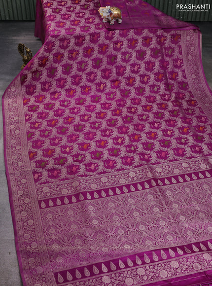 Banarasi silk saree purple with allover zari woven brocade weaves and zari woven border