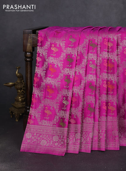Banarasi silk saree magenta pink with allover zari woven brocade weaves and zari woven border