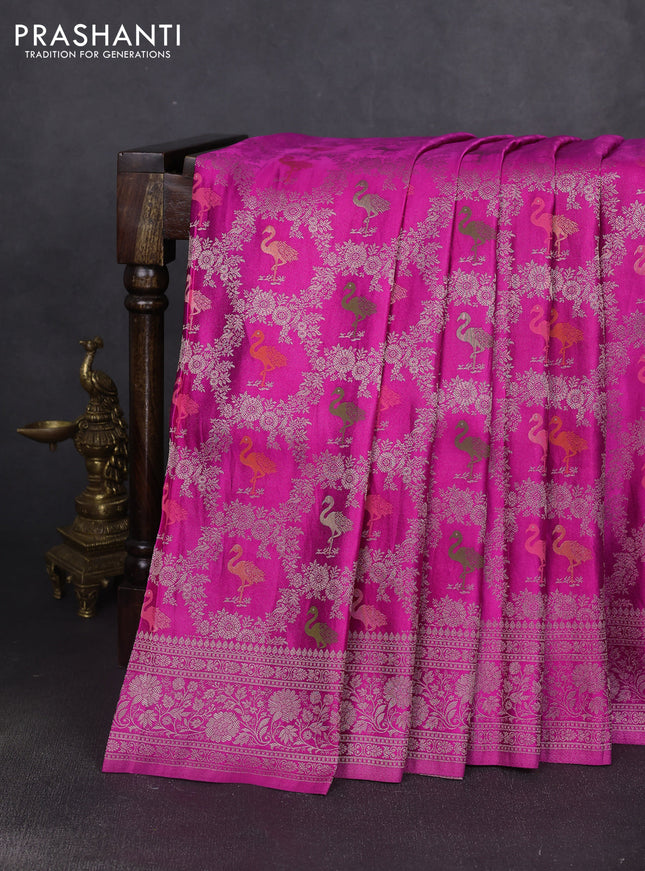 Banarasi silk saree magenta pink with allover zari woven brocade weaves and zari woven border