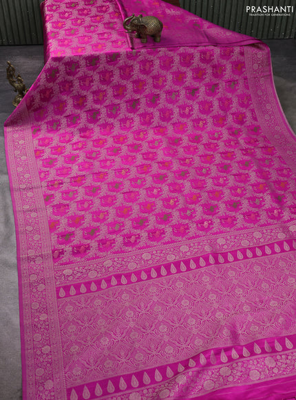 Banarasi silk saree magenta pink with allover zari woven brocade weaves and zari woven border