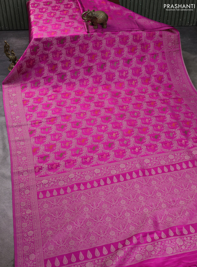 Banarasi silk saree magenta pink with allover zari woven brocade weaves and zari woven border