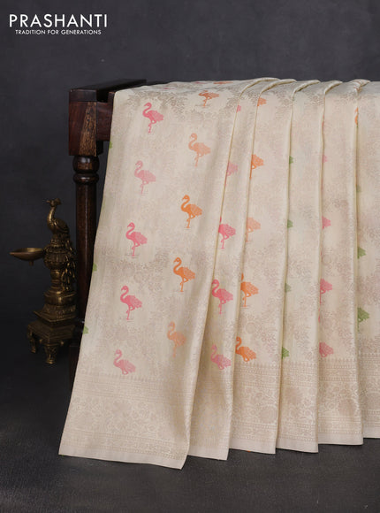 Banarasi silk saree cream with allover zari woven brocade weaves and zari woven border