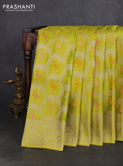 Banarasi silk saree lime green with allover zari woven brocade weaves and zari woven border