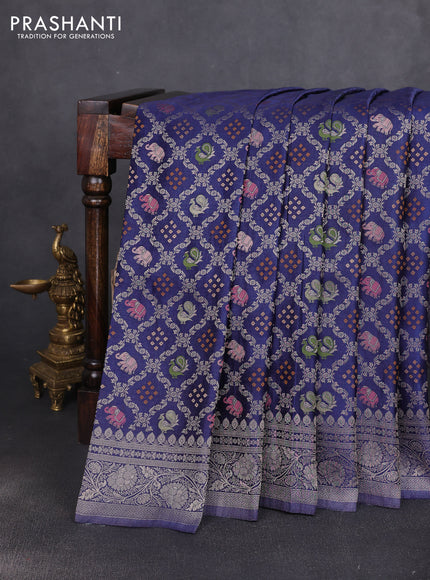 Banarasi silk saree navy blue with allover zari woven brocade weaves and zari woven border