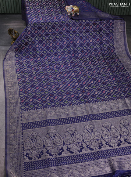 Banarasi silk saree navy blue with allover zari woven brocade weaves and zari woven border