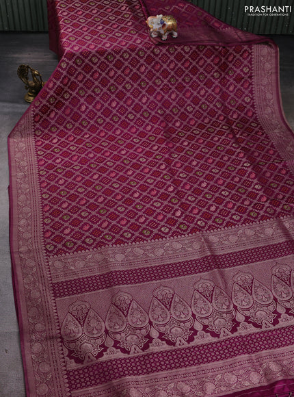 Banarasi silk saree wine shade with allover zari woven brocade weaves and zari woven border