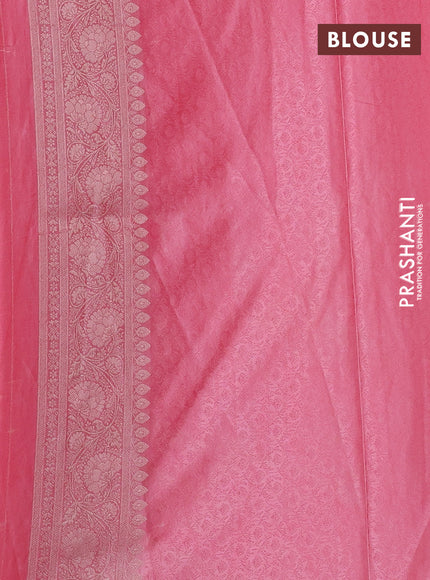 Banarasi silk saree mild peach pink with allover zari woven brocade weaves and zari woven border