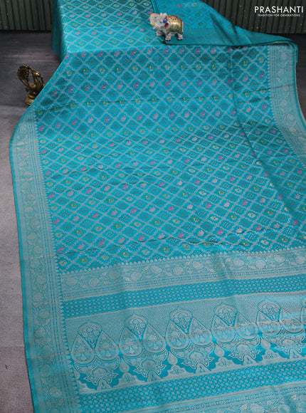 Banarasi silk saree teal blue with allover zari woven brocade weaves and zari woven border