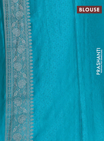Banarasi silk saree teal blue with allover zari woven brocade weaves and zari woven border