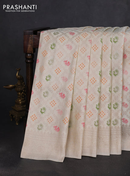 Banarasi silk saree cream with allover zari woven brocade weaves and zari woven border