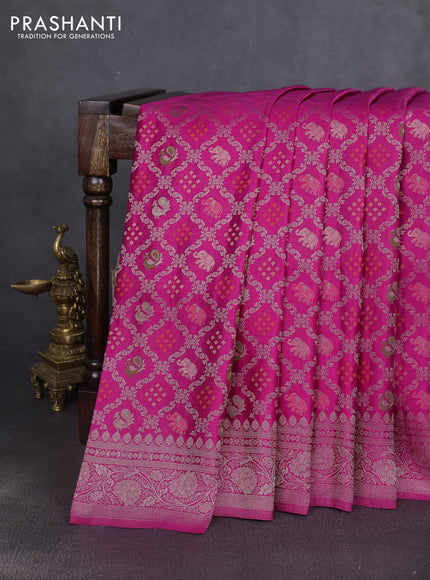 Banarasi silk saree magenta pink with allover zari woven brocade weaves and zari woven border