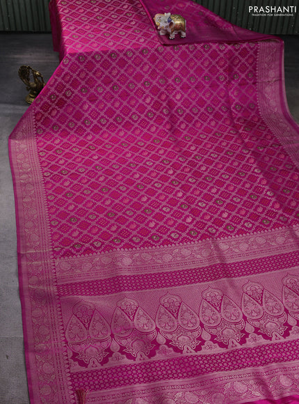 Banarasi silk saree magenta pink with allover zari woven brocade weaves and zari woven border