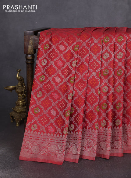 Banarasi silk saree red with allover zari woven brocade weaves and zari woven border
