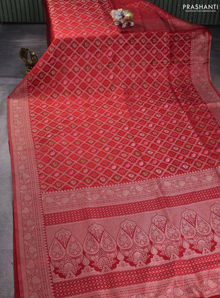Banarasi silk saree red with allover zari woven brocade weaves and zari woven border