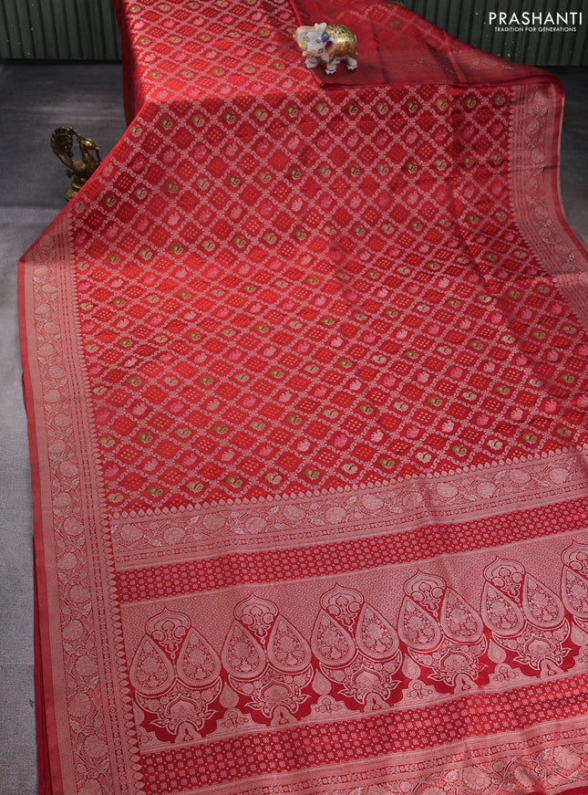 Banarasi silk saree red with allover zari woven brocade weaves and zari woven border