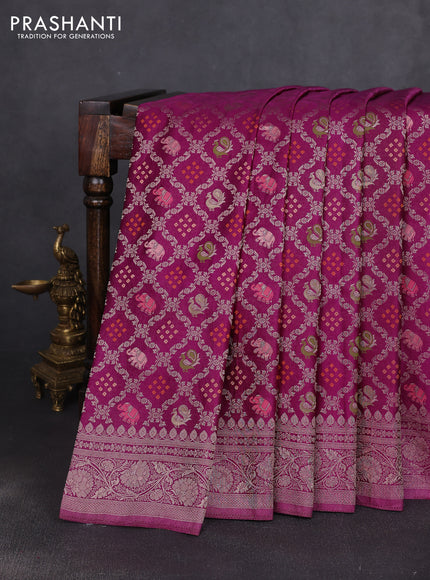 Banarasi silk saree purple with allover zari woven brocade weaves and zari woven border
