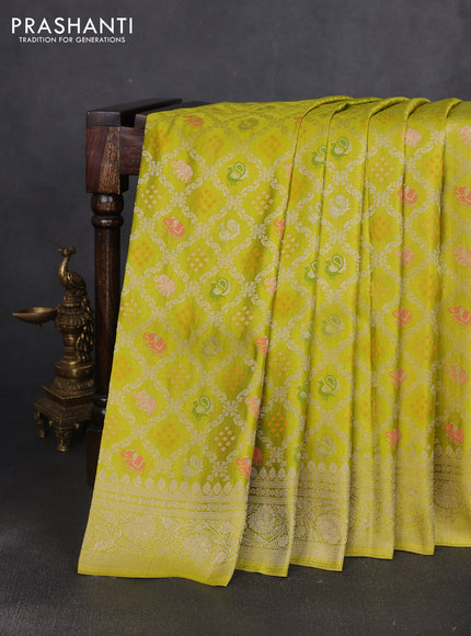 Banarasi silk saree lime green with allover zari woven brocade weaves and zari woven border