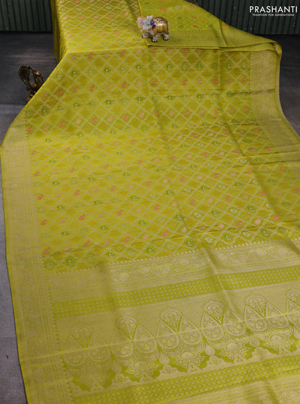 Banarasi silk saree lime green with allover zari woven brocade weaves and zari woven border