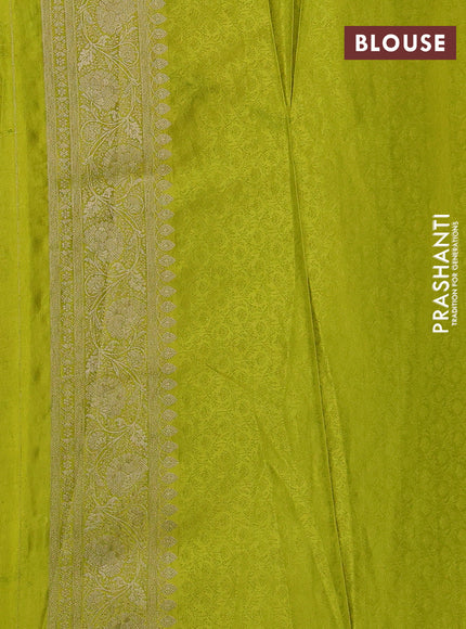 Banarasi silk saree lime green with allover zari woven brocade weaves and zari woven border