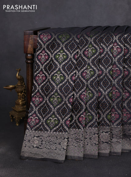 Banarasi silk saree black with allover zari woven brocade weaves and zari woven border