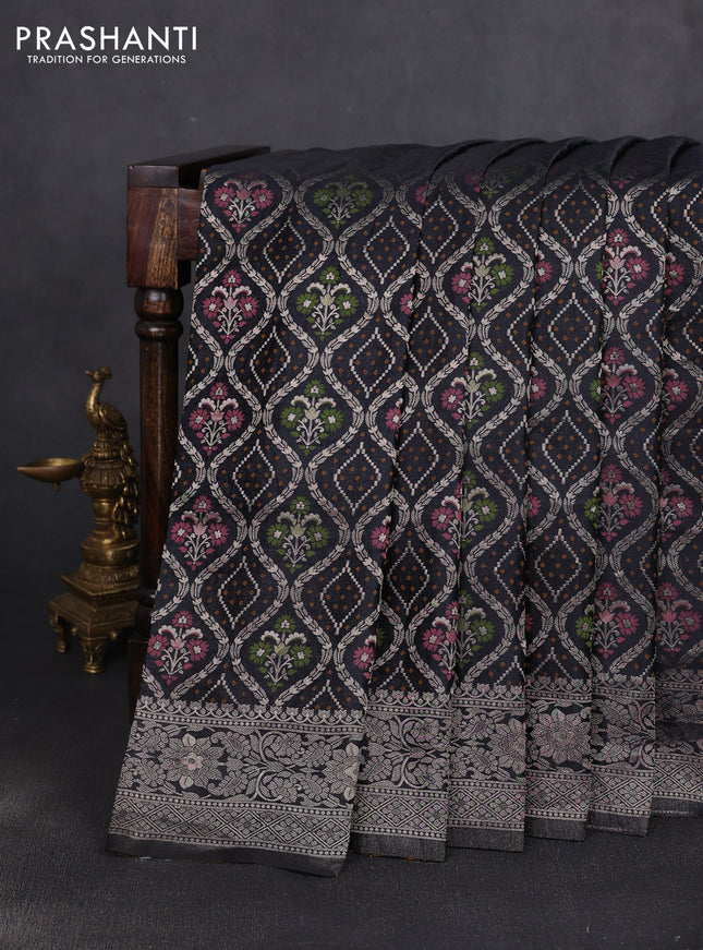 Banarasi silk saree black with allover zari woven brocade weaves and zari woven border