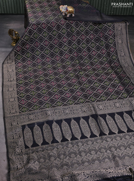 Banarasi silk saree black with allover zari woven brocade weaves and zari woven border