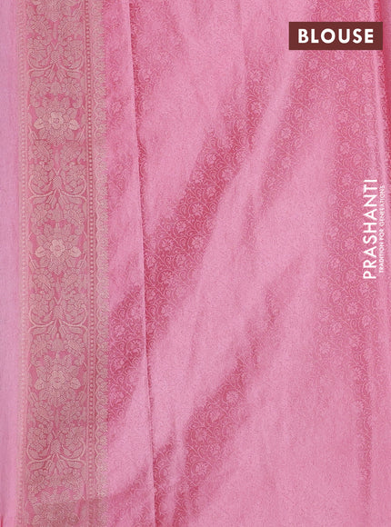 Banarasi silk saree mild peach pink with allover zari woven brocade weaves and zari woven border