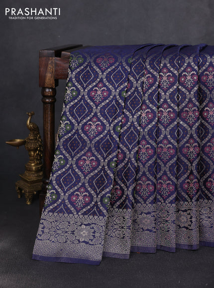 Banarasi silk saree navy blue with allover zari woven brocade weaves and zari woven border
