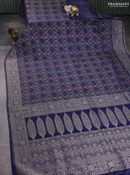 Banarasi silk saree navy blue with allover zari woven brocade weaves and zari woven border